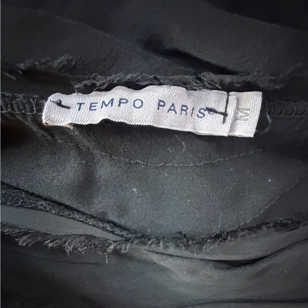 Tempo Paris Tiered Silk Raw Edge Asymmetrical Black Dress, Size M - Picture 13 of 16